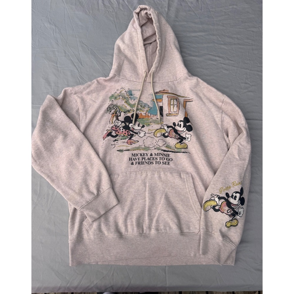 Disney Mickey Mouse Minnie Hoodie Oatmeal Heather Graphic Sweatshirt  M